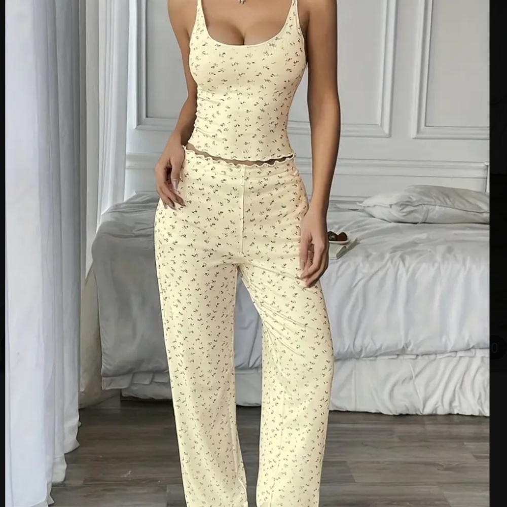 Floral Print Yellow Lounge Set/ Brand New